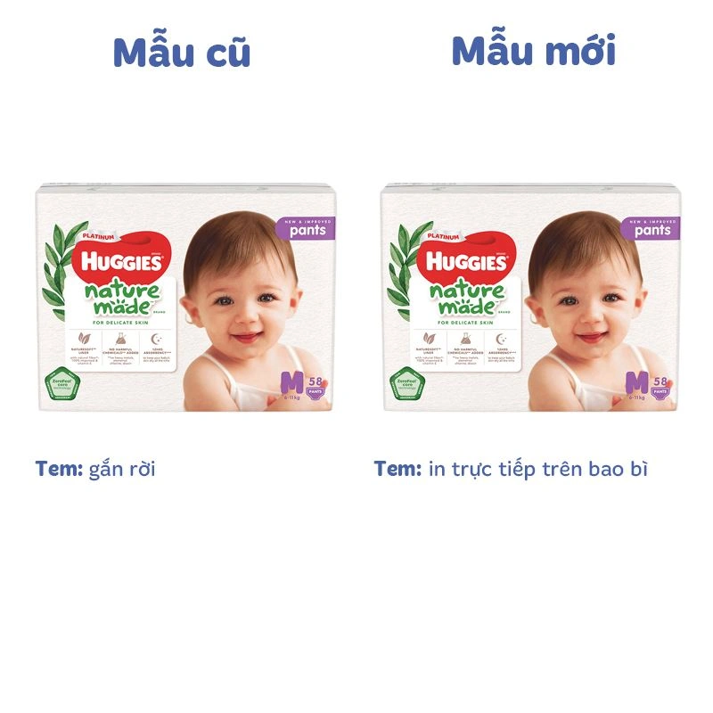 Combo 2 tã quần Huggies Platinum nature made siêu cao cấp size M 58 miếng/bịch (6 - 11 kg) - Giao bao bì ngẫu nhiên 2