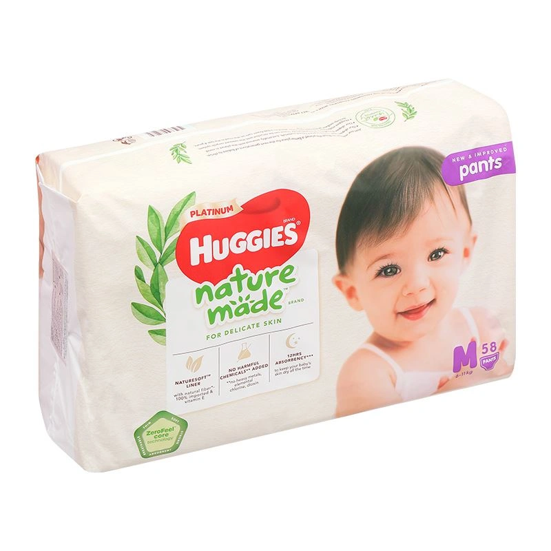 Combo 2 tã quần Huggies Platinum nature made siêu cao cấp size M 58 miếng/bịch (6 - 11 kg) - Giao bao bì ngẫu nhiên 5