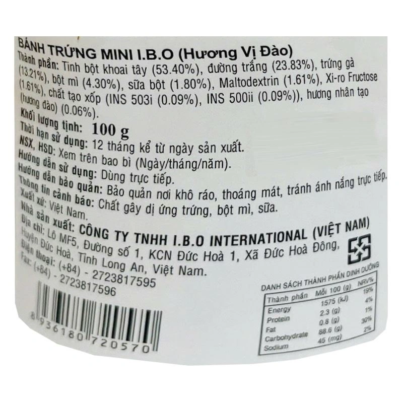 Bánh quy I.B.O vị đào hũ 100g (từ 6 tháng) 4