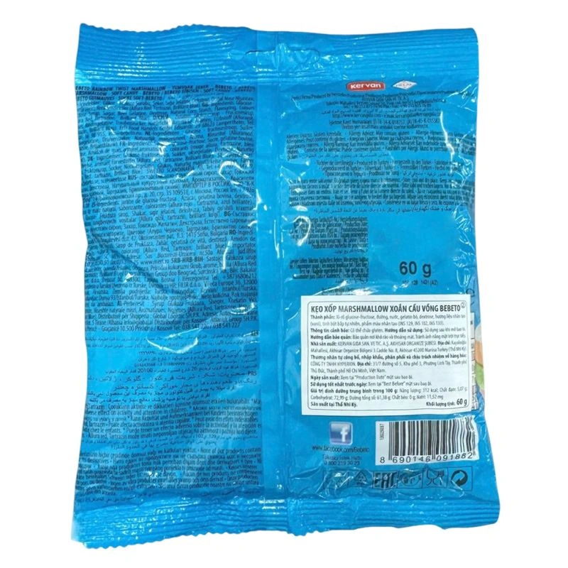 Kẹo xốp marshmallow BEBETO Rainbow Twist hương vani gói 60g (từ 3 tuổi) 2