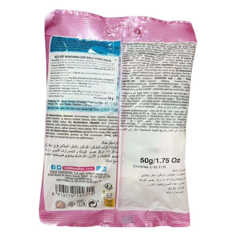 Kẹo xốp marshmallow Vidal Dulci Nubes hương chanh, hoa rum gói 50g (từ 3 tuổi) 2