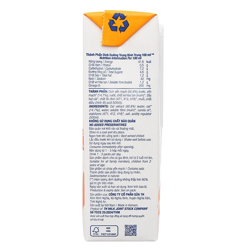 Lốc 4 hộp sữa yến mạch TH true Oat 180 ml (từ 2 tuổi) 22