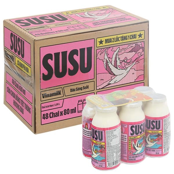 Thùng 48 chai sữa chua uống tiệt trùng Vinamilk SuSu - Giao bao bì ngẫu nhiên