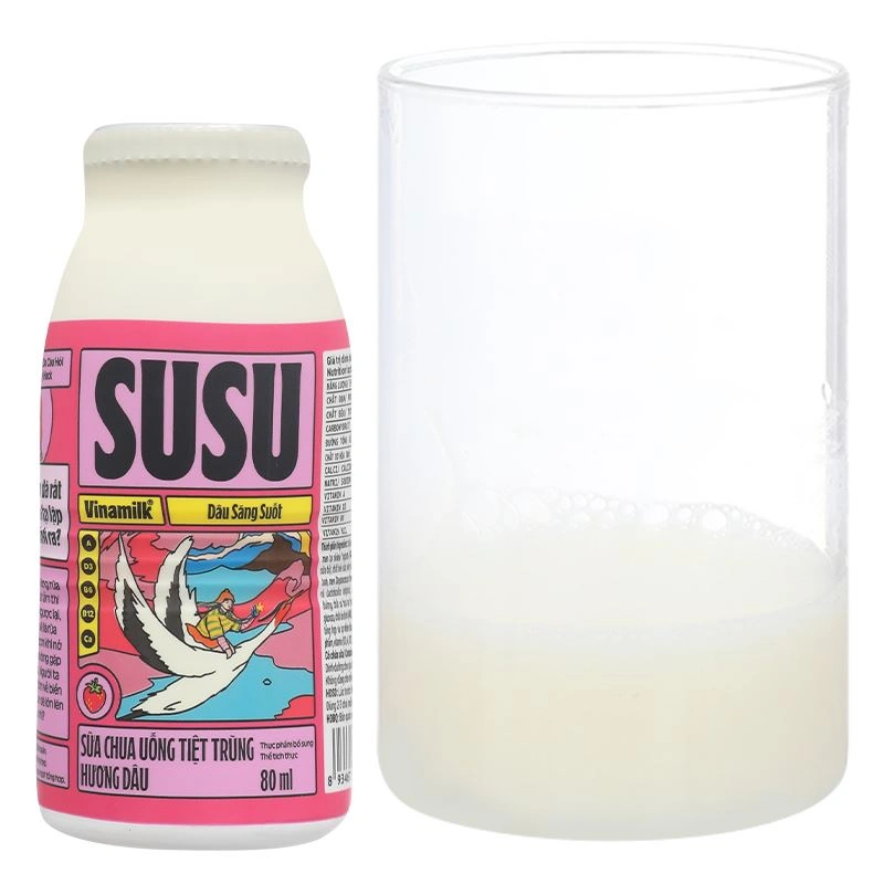 Lốc 6 chai sữa chua uống tiệt trùng Vinamilk SuSu vị dâu 80 ml (từ 1 tuổi) - Giao bao bì ngẫu nhiên 10