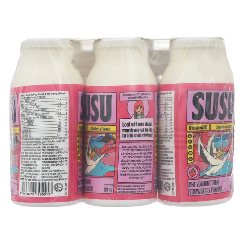 Lốc 6 chai sữa chua uống tiệt trùng Vinamilk SuSu vị dâu 80 ml (từ 1 tuổi) - Giao bao bì ngẫu nhiên 4