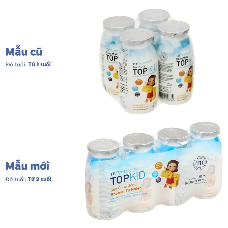 Lốc 4 chai sữa chua uống phomat tự nhiên TH true YOGURT TOPKID 90 ml (từ 2 tuổi) - Giao bao bì ngẫu nhiên 2