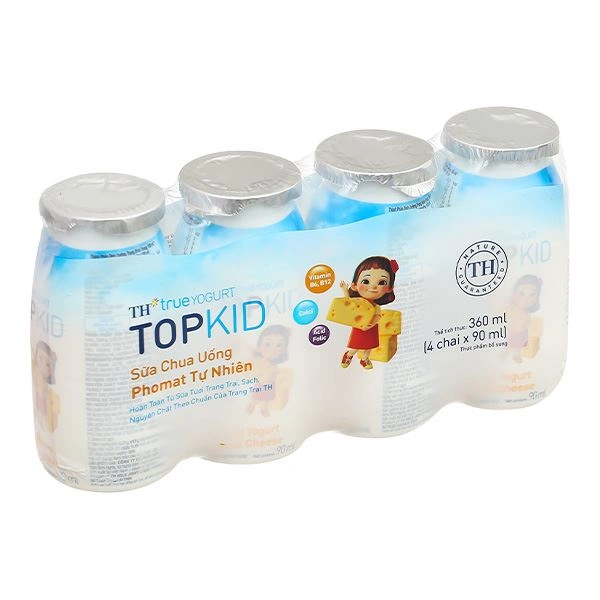 Lốc 4 chai sữa chua uống phomat tự nhiên TH true YOGURT TOPKID 90 ml (từ 2 tuổi) - Giao bao bì ngẫu nhiên 1