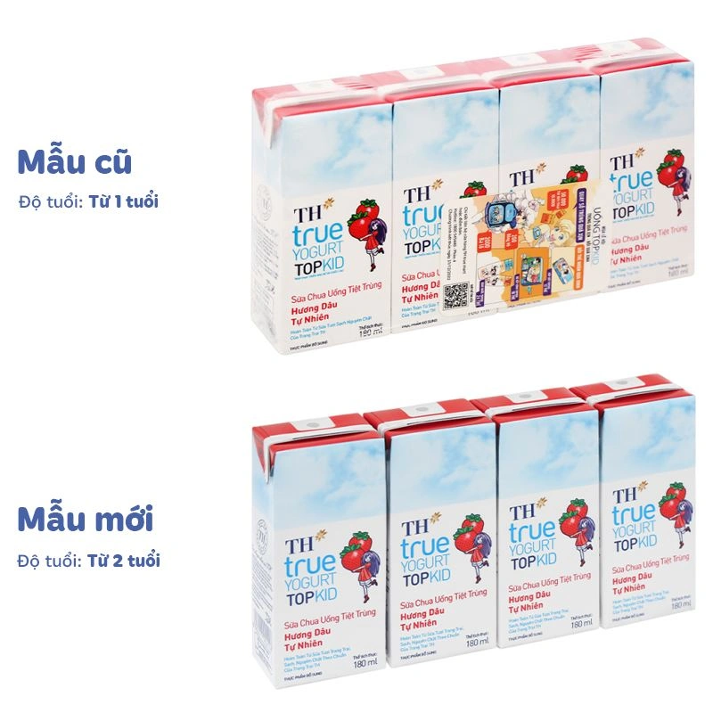 Lốc 4 hộp sữa chua uống tiệt trùng TH true YOGURT TOPKID vị dâu 180 ml (từ 2 tuổi) - Giao bao bì ngẫu nhiên 2