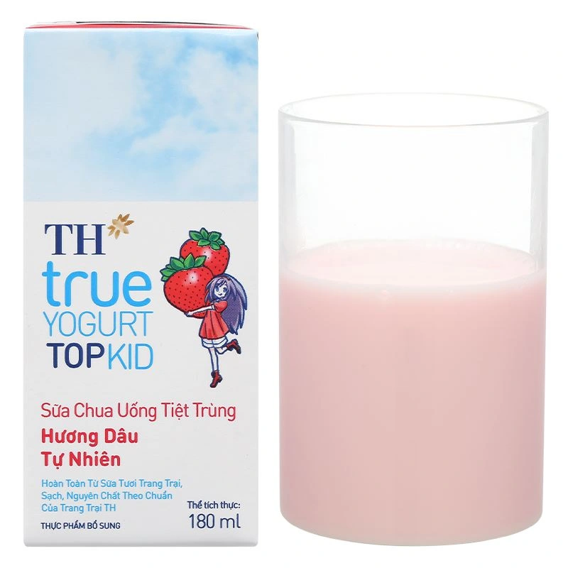 Lốc 4 hộp sữa chua uống tiệt trùng TH true YOGURT TOPKID vị dâu 180 ml (từ 2 tuổi) - Giao bao bì ngẫu nhiên 10