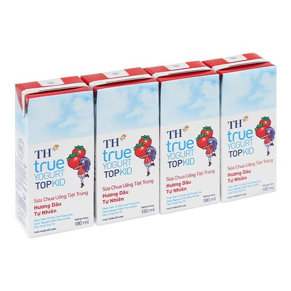 Lốc 4 hộp sữa chua uống tiệt trùng TH true YOGURT TOPKID vị dâu 180 ml (từ 2 tuổi) - Giao bao bì ngẫu nhiên 1