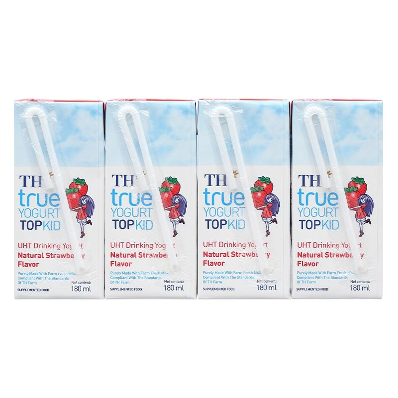 Lốc 4 hộp sữa chua uống tiệt trùng TH true YOGURT TOPKID vị dâu 180 ml (từ 2 tuổi) - Giao bao bì ngẫu nhiên 4