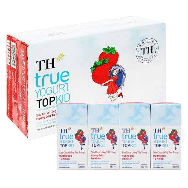 Thùng 48 hộp sữa chua uống tiệt trùng TH true YOGURT TOPKID vị dâu 180 ml (từ 2 tuổi) - Giao bao bì ngẫu nhiên 1