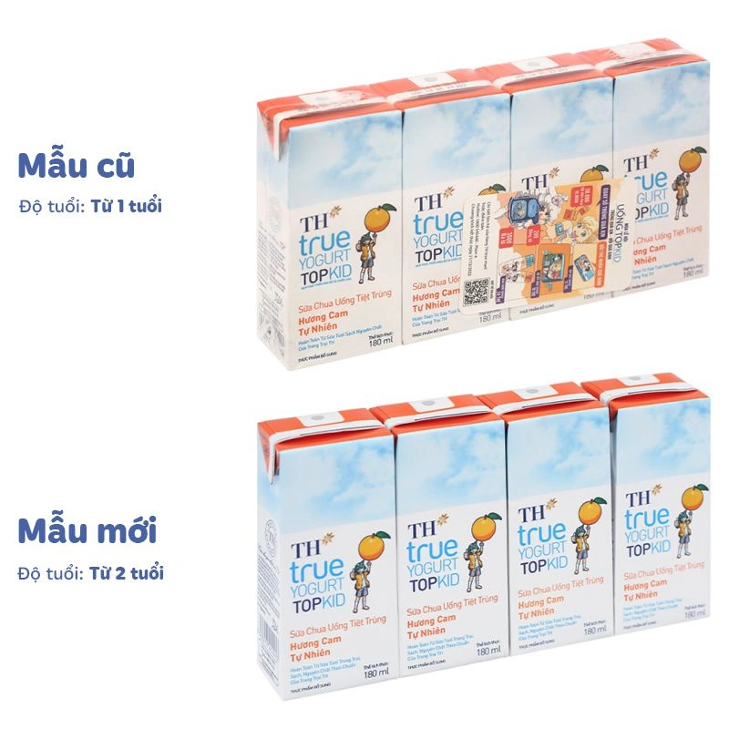Lốc 4 hộp sữa chua uống tiệt trùng TH true YOGURT TOPKID vị cam 180 ml (từ 2 tuổi) - Giao bao bì ngẫu nhiên 2