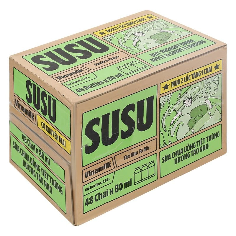 Thùng 48 chai sữa chua uống tiệt trùng Vinamilk SuSu vị táo, nho 80 ml (từ 1 tuổi) 2