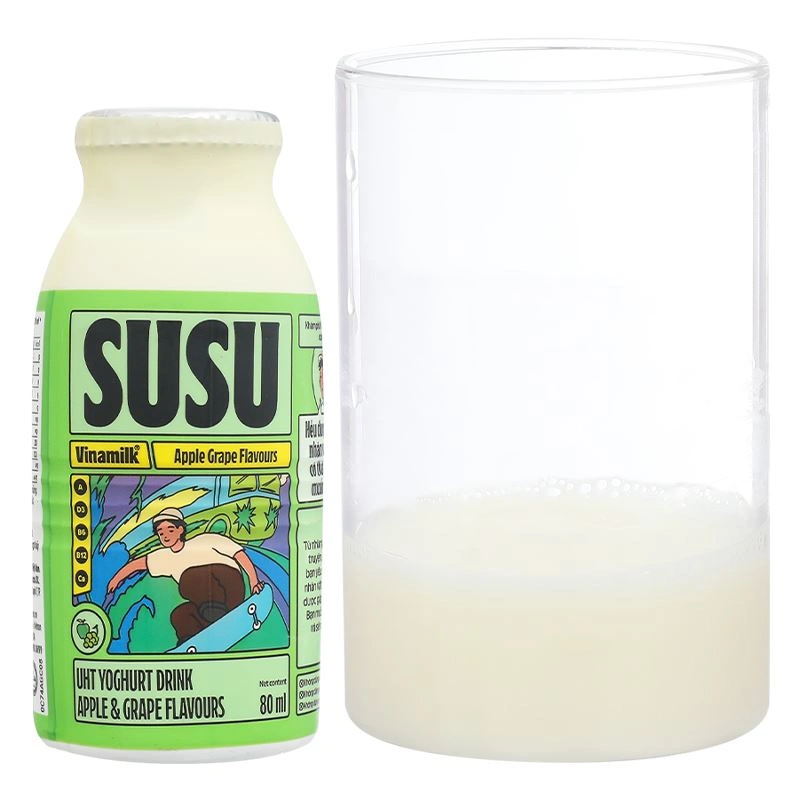 Thùng 48 chai sữa chua uống tiệt trùng Vinamilk SuSu vị táo, nho 80 ml (từ 1 tuổi) 12