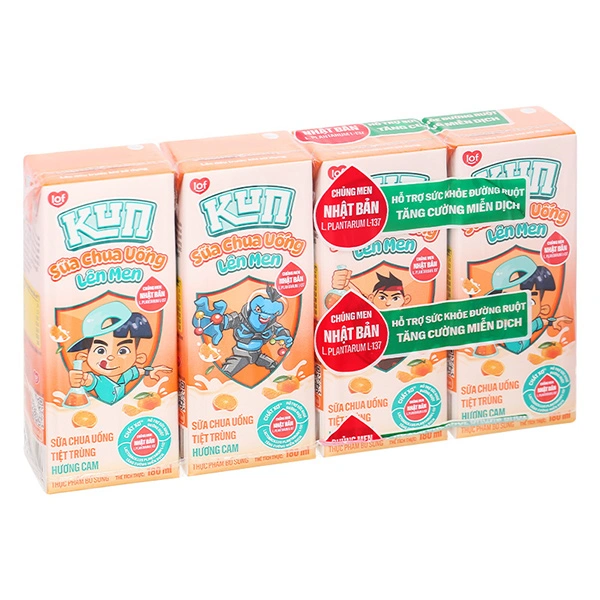 Lốc 4 hộp sữa chua uống tiệt trùng LiF Kun vị cam 180 ml (từ 2 tuổi)