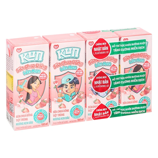 Lốc 4 hộp sữa chua uống tiệt trùng LiF Kun vị kem dâu 180 ml (từ 2 tuổi) 1