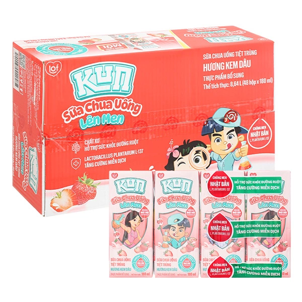 Thùng 48 hộp sữa chua uống tiệt trùng LiF Kun vị kem dâu 180 ml (từ 2 tuổi) - Giao bao bì ngẫu nhiên 1