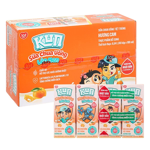 Thùng 48 hộp sữa chua uống LiF Kun vị cam 180 ml (từ 2 tuổi) - Giao bao bì ngẫu nhiên 1