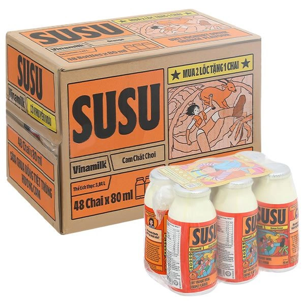 Thùng 48 chai sữa chua uống tiệt trùng Vinamilk SuSu - Giao bao bì ngẫu nhiên