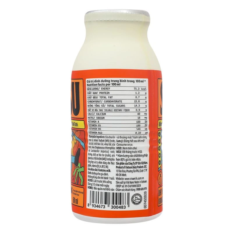 Thùng 48 chai sữa chua uống tiệt trùng Vinamilk SuSu vị cam 80 ml (từ 1 tuổi) - Giao bao bì ngẫu nhiên 20