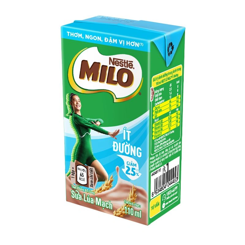 Lốc 4 hộp thức uống lúa mạch Nestlé Milo ít đường 110 ml (từ 2 tuổi) 4