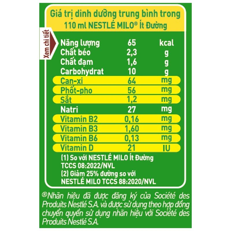Lốc 4 hộp thức uống lúa mạch Nestlé Milo ít đường 110 ml (từ 2 tuổi) 15