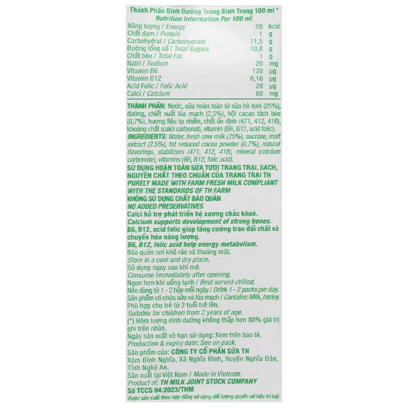 Thùng 48 hộp thức uống lúa mạch TH true Chocomalt Mistori 180 ml (từ 2 tuổi) - Giao bao bì ngẫu nhiên 7