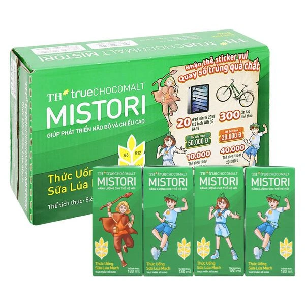 Thùng 48 hộp thức uống lúa mạch TH true Chocomalt Mistori 180 ml (từ 2 tuổi) - Giao bao bì ngẫu nhiên 1