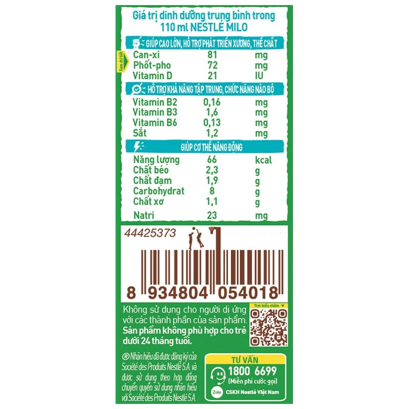 Thùng 48 hộp thức uống lúa mạch Nestlé Milo A2 ít đường 110 ml (từ 2 tuổi) 11