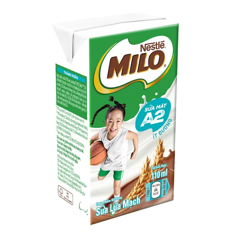 Thùng 48 hộp thức uống lúa mạch Nestlé Milo A2 ít đường 110 ml (từ 2 tuổi) 6