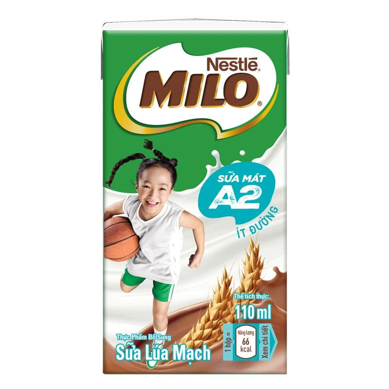 Thùng 48 hộp thức uống lúa mạch Nestlé Milo A2 ít đường 110 ml (từ 2 tuổi) 8