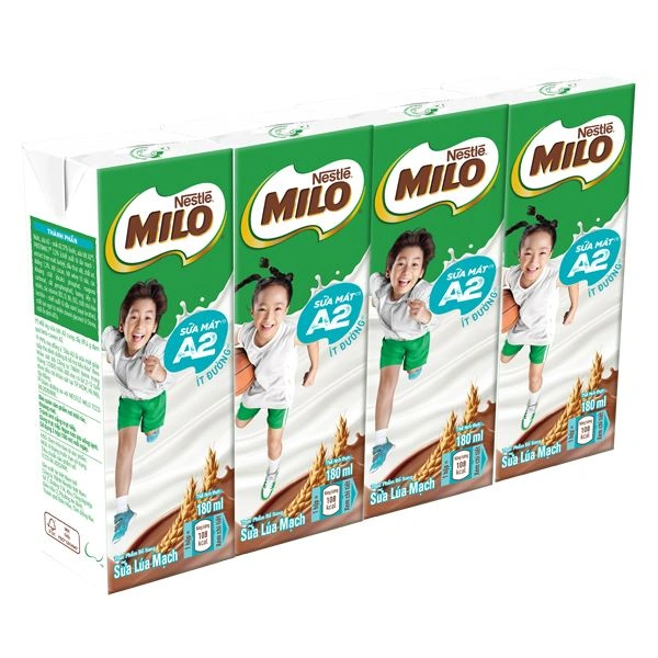 Lốc 4 hộp thức uống lúa mạch Nestlé Milo A2 ít đường