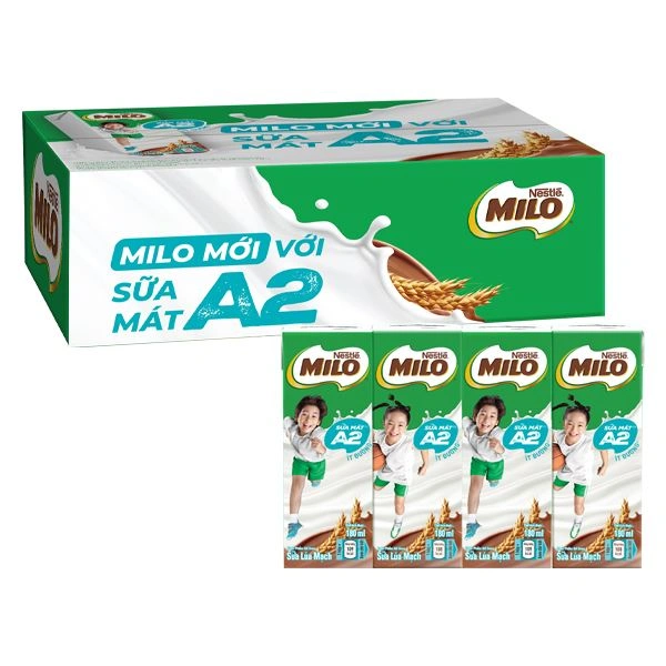 Thùng 48 hộp thức uống lúa mạch Nestlé Milo A2 ít đường