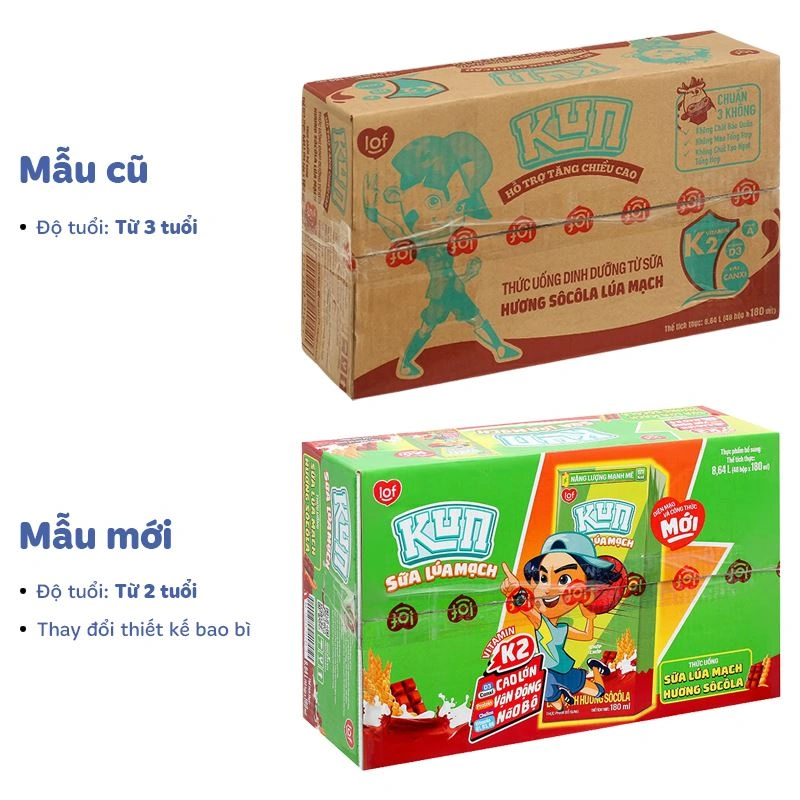 Thùng 48 hộp thức uống lúa mạch socola LiF Kun 180 ml (từ 2 tuổi) - Giao bao bì ngẫu nhiên 2