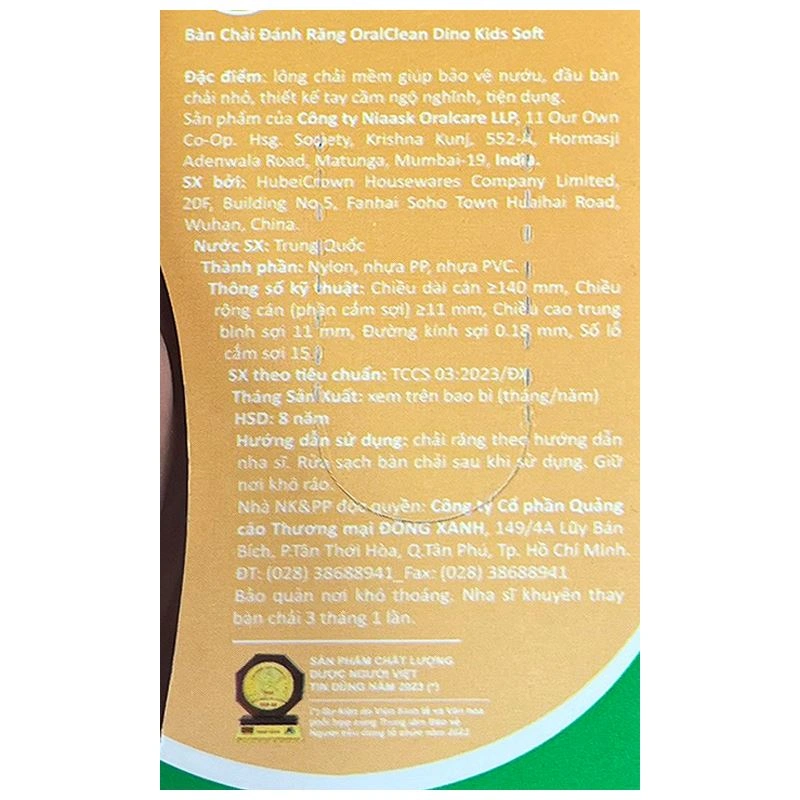 Bàn chải đánh răng Oral Clean Dino lông siêu mềm (từ 2 tuổi) - Màu ngẫu nhiên 10