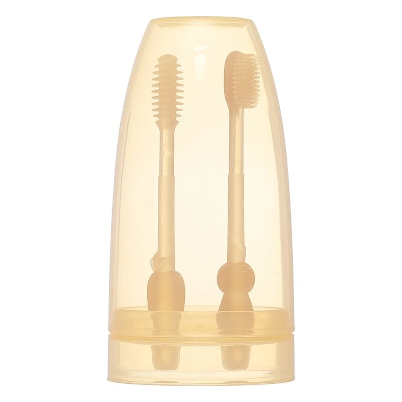 Bộ 2 bàn chải + rơ lưỡi cho bé TOP KIDS (từ 0 tháng) silicone mềm - Màu vàng cam 3