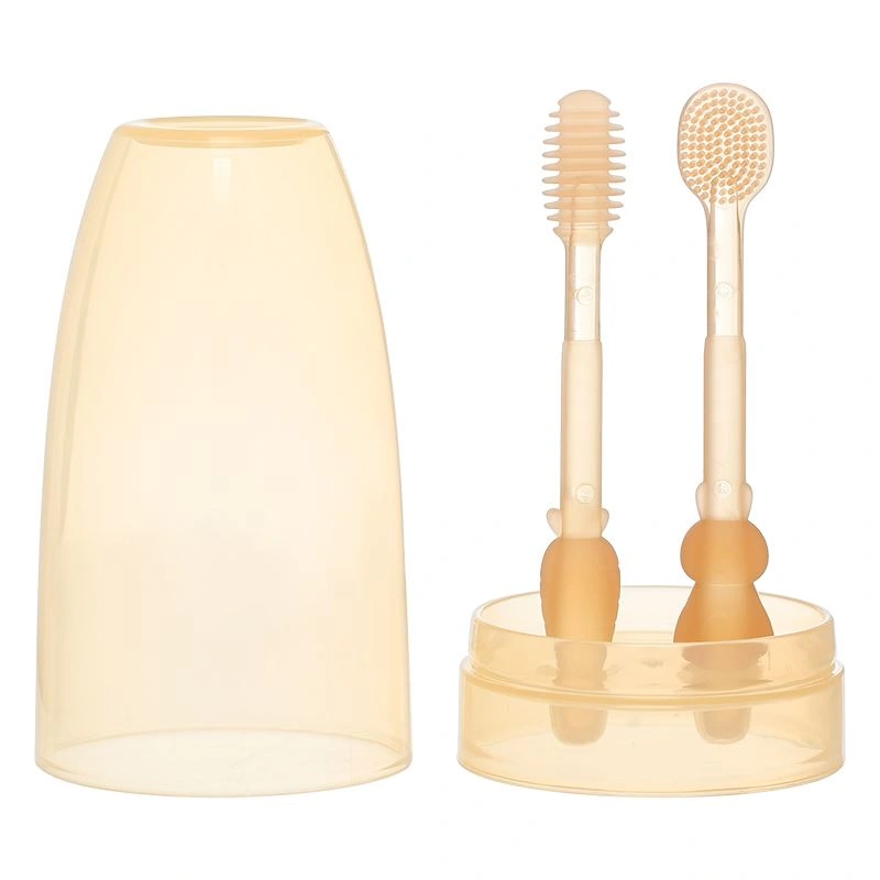 Bộ 2 bàn chải + rơ lưỡi cho bé TOP KIDS (từ 0 tháng) silicone mềm - Màu vàng cam 4