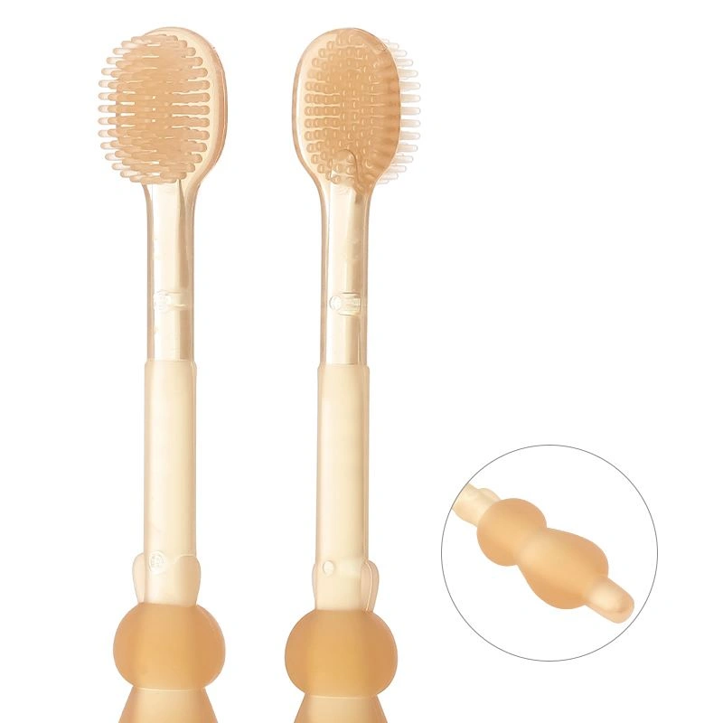 Bộ 2 bàn chải + rơ lưỡi cho bé TOP KIDS (từ 0 tháng) silicone mềm - Màu vàng cam 6