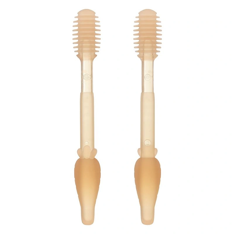Bộ 2 bàn chải + rơ lưỡi cho bé TOP KIDS (từ 0 tháng) silicone mềm - Màu vàng cam 8
