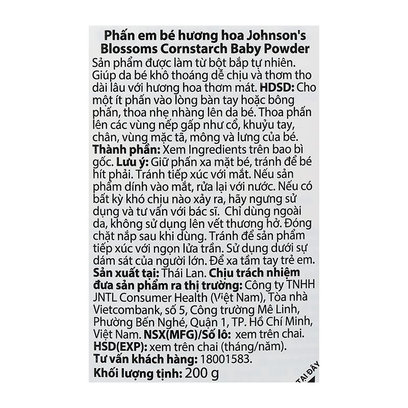 Phấn thơm cho bé Johnson's Baby Blossoms Cornstarch 500g 11