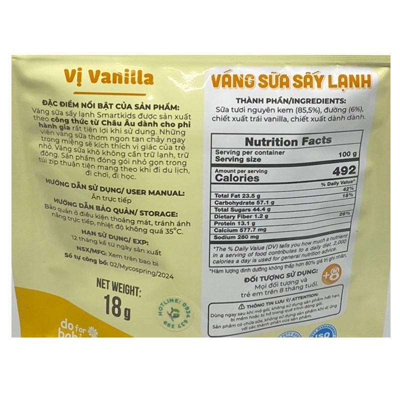 Váng sữa khô sấy lạnh vị hạt dẻ SMART KIDS gói 18g (từ 8 tháng) 5