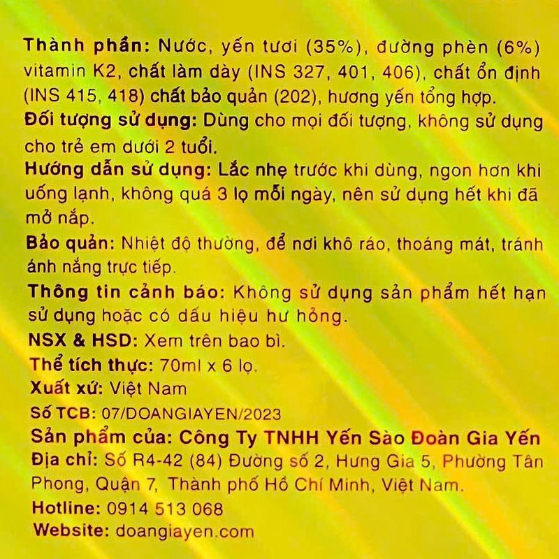 Hộp 6 hũ tổ yến chưng đường phèn Yan Nest 70 ml (từ 2 tuổi) 5