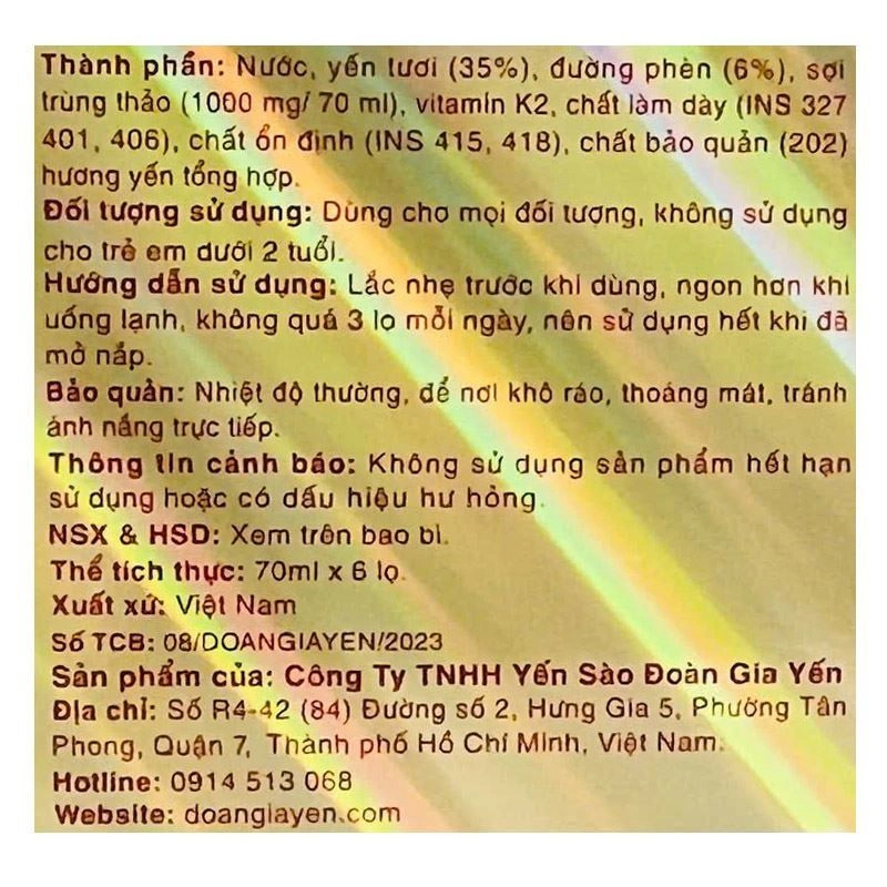 Hộp 6 hũ tổ yến chưng đông trùng hạ thảo Yan Nest 70 ml (từ 2 tuổi) 5