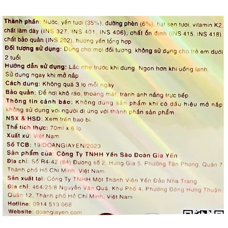 Hộp 6 hũ tổ yến chưng hạt sen Yan Nest 70 ml (từ 2 tuổi) 5