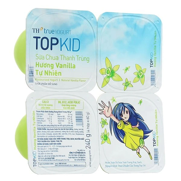 Lốc 4 hộp sữa chua thanh trùng TH true YOGURT TOPKID vị vani - Giao bao bì ngẫu nhiên