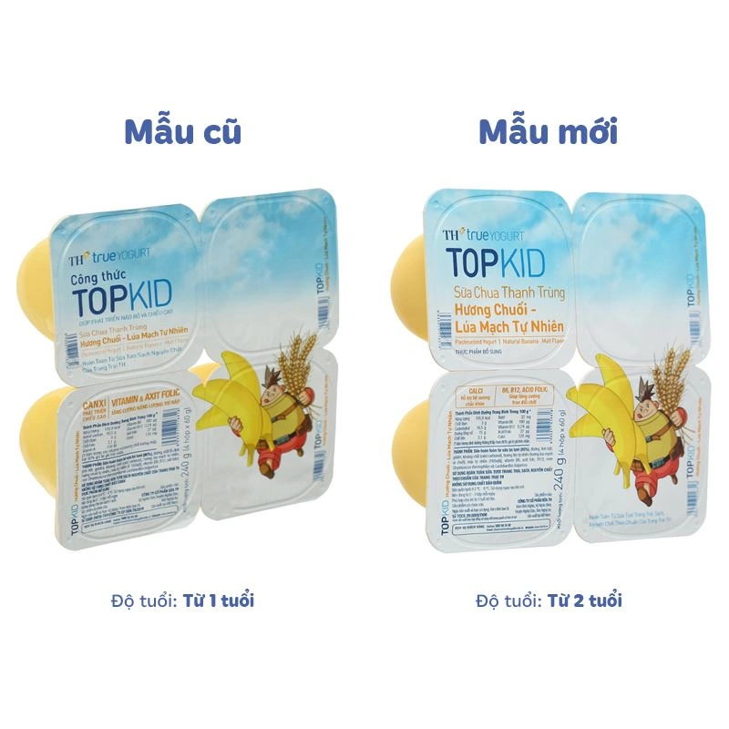 Lốc 4 hộp sữa chua thanh trùng TH true YOGURT TOPKID vị chuối, lúa mạch 60g (từ 2 tuổi) - Giao bao bì ngẫu nhiên 2