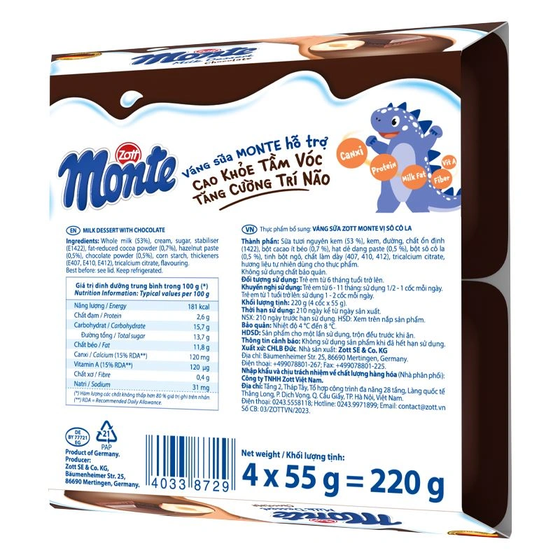 Lốc 4 hũ váng sữa Zott Monte vị vani 55g (từ 6 tháng) - Giao bao bì ngẫu nhiên 9