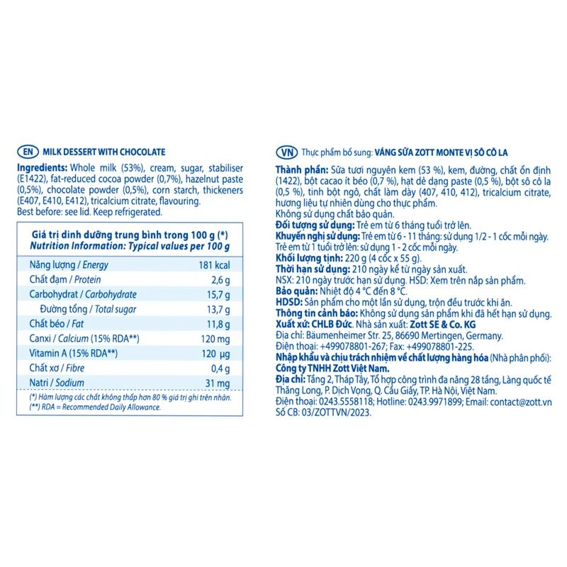 Lốc 4 hũ váng sữa Zott Monte vị vani 55g (từ 6 tháng) - Giao bao bì ngẫu nhiên 13