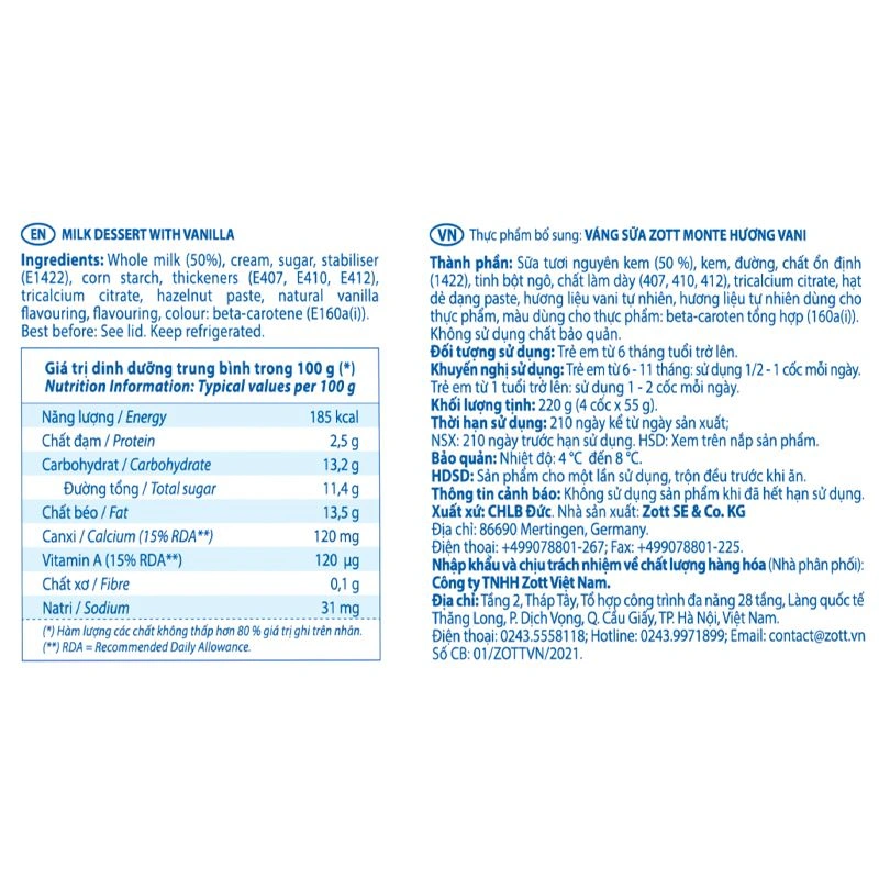 Lốc 4 hũ váng sữa Zott Monte vị vani 55g (từ 6 tháng) - Giao bao bì ngẫu nhiên 7